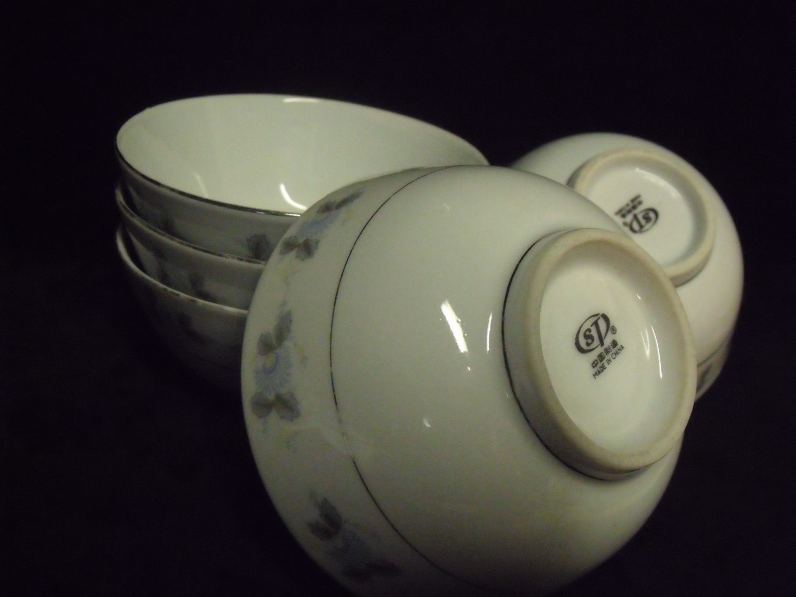 Vintage Set Of (5) Zhongguo Zhi Zao Made In China 4 1/2" Porcelain Rice