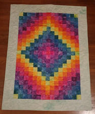 NEW  Hand Dyed Bright Colors Rainbow 40" x 52" Baby/Crib Quilt Blue Mint Green