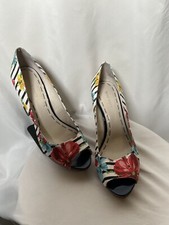 Floral And Striped  Peep Toe 4” Heels Women’s Size 8.5