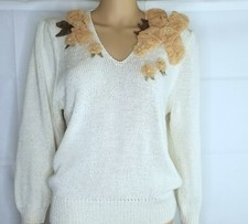 Vintage Womens Sweater Ann Wi Large Embellished V Neck
