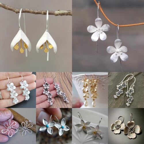 Chic 925 Silver Flower Earrings Ear Hook Women Wedding Drop Dangle Jewelry Gifts - Picture 1 of 35