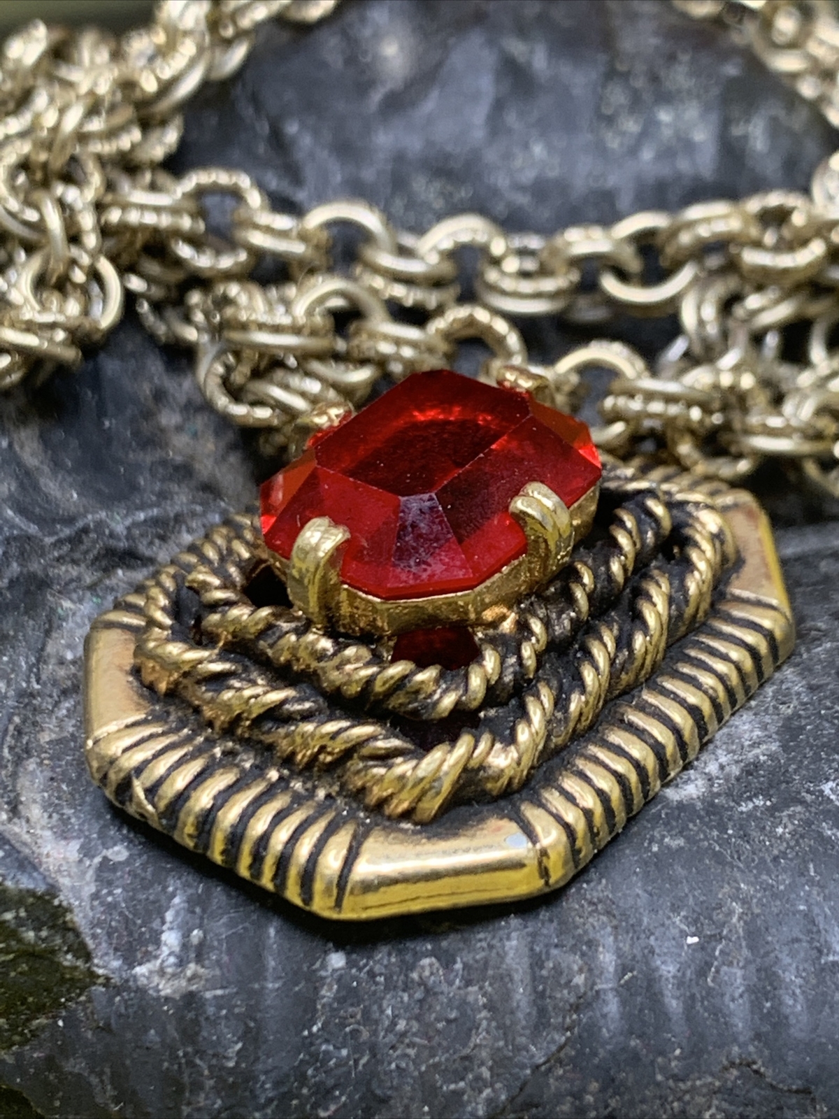 Vintage Sara Covington Runway Jewelry Necklace With Red Stone eBay