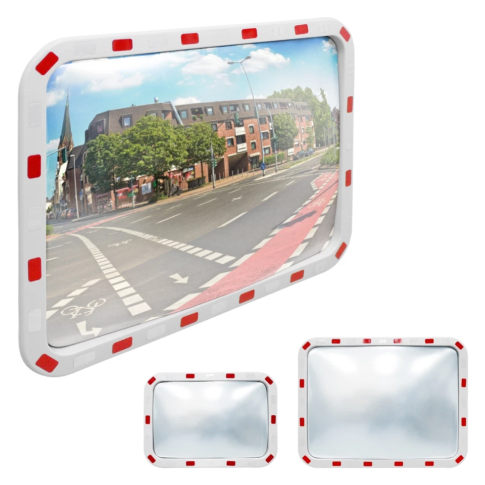 ECD GERMANY Specchio sicurezza stradale rettangolare staffe attacco a palo riflesso a scelta