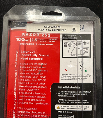 Swhacker Razor 252 100 Grain 3-pack Archery Crossbow/Compound 1.5" FREE SHIPPING - Picture 2 of 2