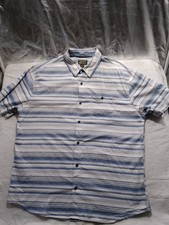 Grizzly Mountain Shirt Mens XXL XL Blue White Striped Short Sleeve Button 