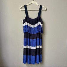 Michael Michael Kors Dress Women's 6 Blue White Pleated Feminine Nautical Preppy