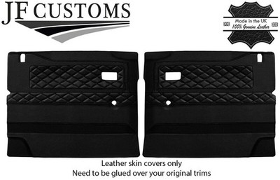SCHWARZE NÄHTE LUXUS-LEDER 2X HAUSTÜR KARTENBEZÜGE FÜR DEFENDER 90 110 STYLE 3