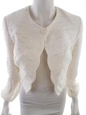 Vintage Romantic Blazer White Silver Cotton Blend Cropped Sleeve Stretch US 6