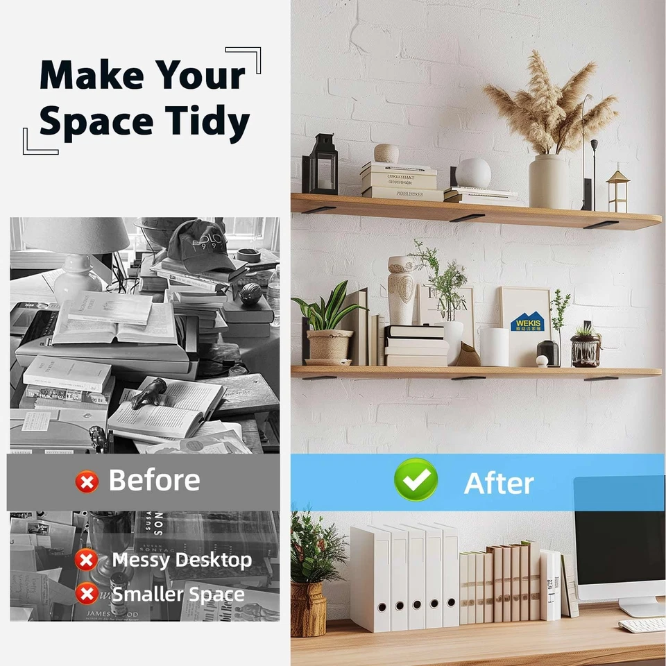 Упаковка из 6 сверхпрочных 8-дюймовых черных полочных кронштейнов, L-образный полочный кронштейн 8 дюймов для Flo... - Изображение 3 из 4