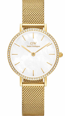 Daniel Wellington Petite Women's Quartz Gold Mesh White Dial Crystal Box