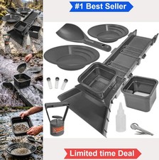 Sluice Box Gold Panning Kit Portable Prospecting with 2 Classifier Sifting Pans