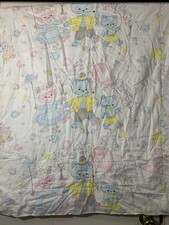Vintage Baby Quilt Blanket Bear Family Handmade Balloons Crib Pink Light Blue