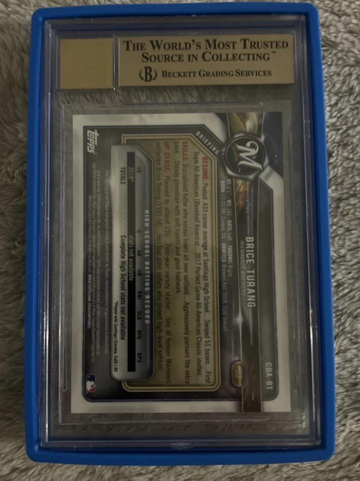 2018 Bowman Chrome Draft Picks 1st Auto Brice Turang #CDA-BT Brewers BGS 9.5-10 - Image 3 of 3