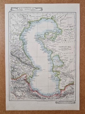 JOHNSTON Regional Map of the Caspian Sea, 1887 Antique Engraving