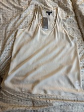 NWT Eileen Fisher L 100 Silk Racerback Bias Tank Top Bone Ivory 178
