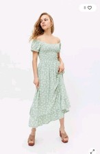 Urban Outfitters XS Tessie Smocked Jersey Midi Dress Mint Green Floral NWOT