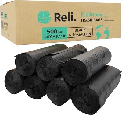 EcoStrong 6-10 Gallon Trash Bags | 500 Count Bulk | Bla |