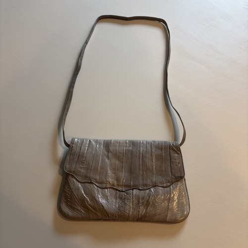 Vintage Eel Skin Clutch Handbag Purse Crossbody Bag Tan