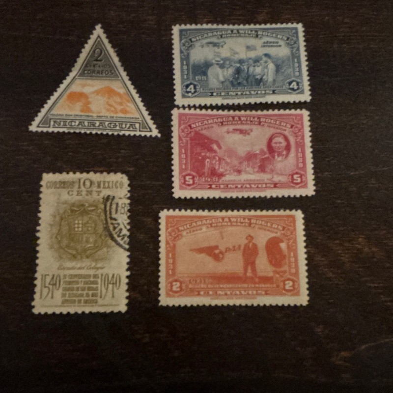 Nicaragua Aviation Postage Stamps Lot of 5 Used 2c 4c 5c 10c Multicolor