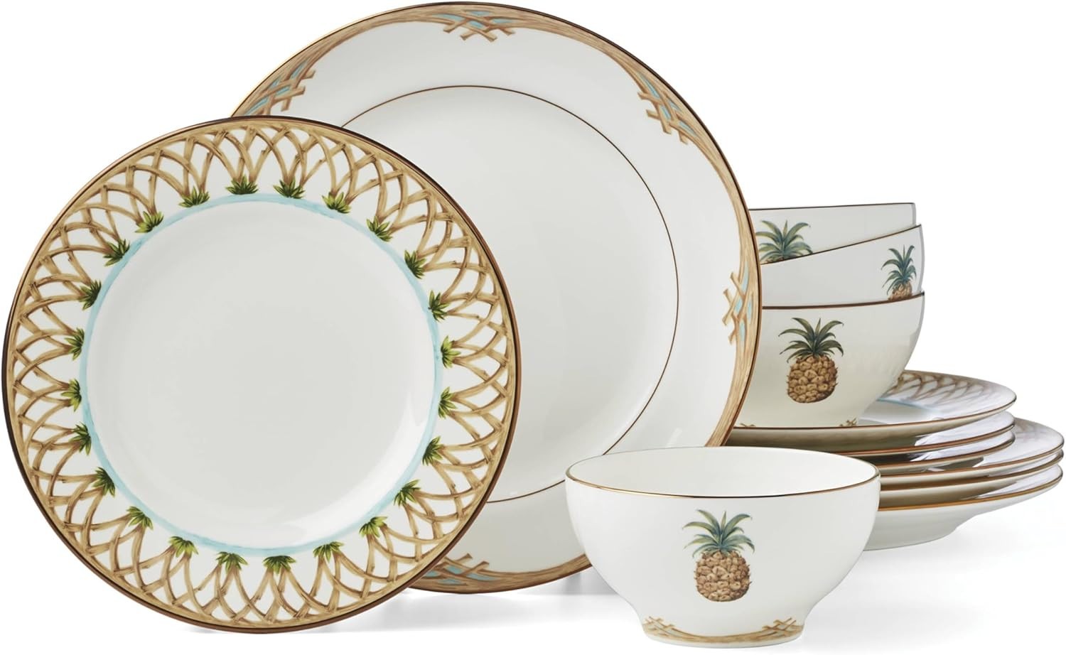 Lenox British Colonial Bamboo 12 Piece Dinnerware Set, New i