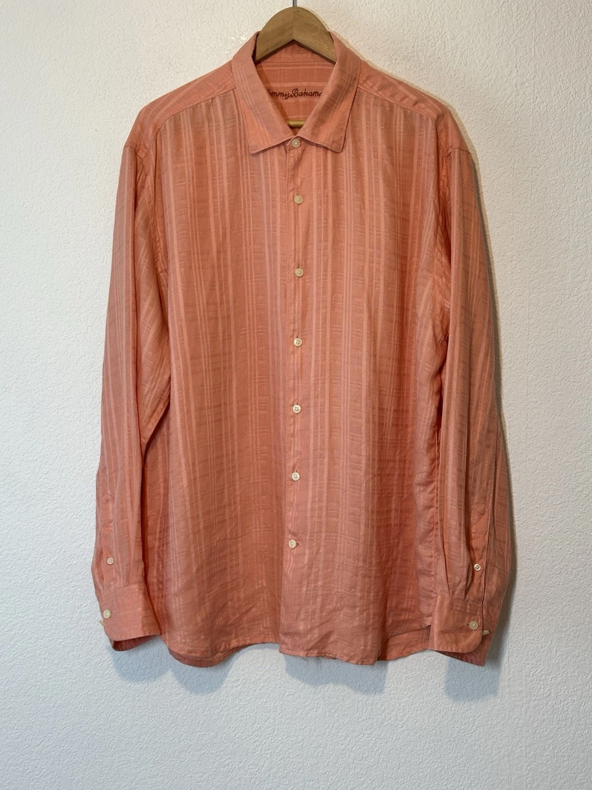 Tommy Bahama Mens XL Orange 100% Linen Long Sleeve Button Shirt Travel
