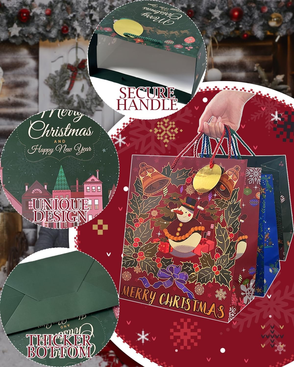 qiqee Christmas 13" Large Gift 1 Count (Pack of 3), Christmas-RedBlueGreen 