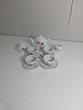 Child Mini Ceramic Tea Set w/Red Butterflies-13 piece w/cups, saucers, teapot