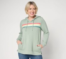 Belle by Kim Gravel Sponge Fleece Sporty Stripe Hoodie Lily Pad Green L Used
