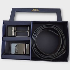 RRP 190 Polo Ralph Lauren Reversible Leather Black Belt Gift Set