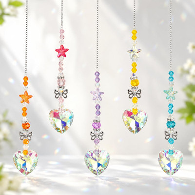 5 Pack Crystal Suncatchers, Colorful Heart Prism Sun Catchers for Window
