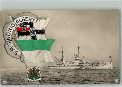 13581666 - S.M.S. Koenig Albert Fahnen Wappen Verlag Gebr. Lempe Serie 1241 Nr.
