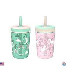 Zak Designs Kelso 15oz Toddler Travel Cups - 2-Pack Leak-Proof Unicorn Skies