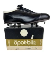 Vintage Baseball Shoes Spot-Bilt 60s Size 7.5 NOS Black 201 Leather Metal Cleats