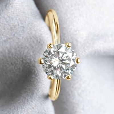 2KT Ring 925er Sterl Rund Moissanit-Stein 18kt Gelbgold plattiert Damen Hochzeit