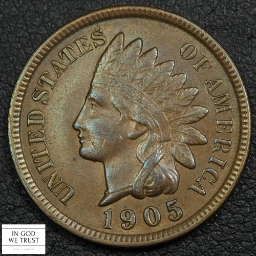 1905 Indian Head Copper Cent 1C (Lustrous AU Almost Uncirculated)