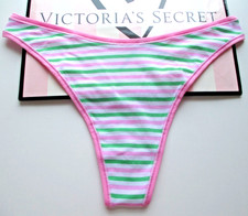 VICTORIA'S SECRET PINK Cotton High Leg Thong Panty VS Pink Green Stripe S M L XL