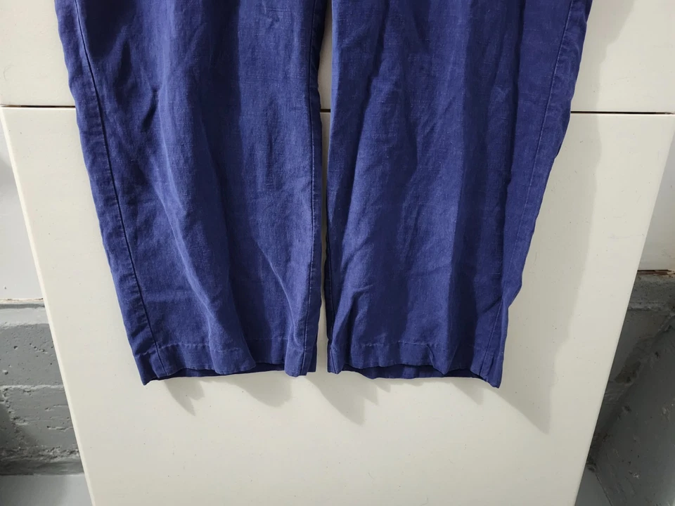 Pantalones Coldwater Creek para mujer 1X azul jersey ancho cintura elástica seda mezcla de lino Foto 3 de 4