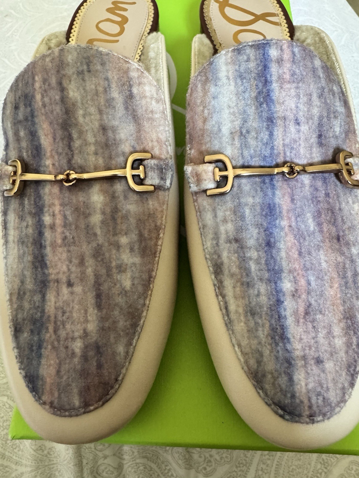 PANTOFOLA D’ORO Sam Edelman Linnie Gol multi estate sabbia slip on punta arrotondata moda mules
