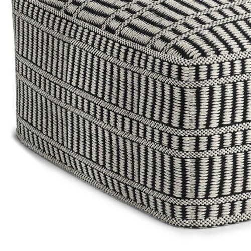 Safford 20" WD Outdoor/Indoor Pouf in Black/White Recycled Polyester & Assembled - Picture 5 of 7