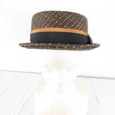 MAKINS HATS Women's Panama Fedora Hat Brown/Black US Made L Straw Classic Used