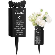 Dad Memorial Grave Stake, Metal Feather Plaque, Spike, Flower Holder, Cemetery
