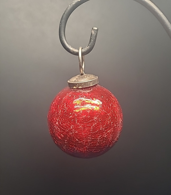 Kugel Crackle Glass Style Red Christmas Ornament 3" Heavy Vintage