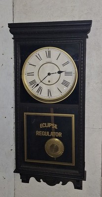 ANTIQUE SESSIONS SHOP REGULATOR ''ECLIPSE'' WALL CLOCK PENDULUM & KEY WORKING