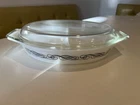 Vintage Pyrex Black Scroll Pattern. Divided Serving Dish With Lid