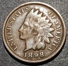 1898 Indian Head Penny Antique U.S.A. One Cent Copper Coin Details Ave Circ