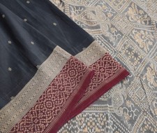 Sushila Vintage Black Hand Woven Saree 100 Pure Silk Floral Sari Soft Fabric