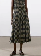 Massimo Dutti Women's Top Pendant Checkered Mid-length Pleated Skirt