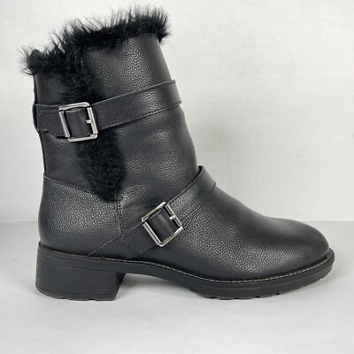 G.H Bass Mara Faux Fur Winter Boots Womens Size 9 M Black Leather Zip Up Shoes