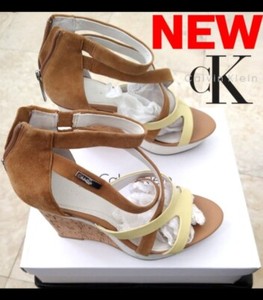 NEW CALVIN KLEIN LEATHER SUEDE WEDGE SANDAL SHOES ORIG CK BOX SIZE 8 ORIG$329