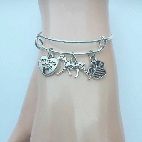 Dog My Best Friend Dalmation Expendable Silver Alloy Charms Bangle Bracelets. - Picture 1 of 4